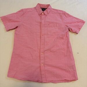 Hurley Mens Small Pink Short Sleeve Button Front Casual Shirt 100% Cotton EUC